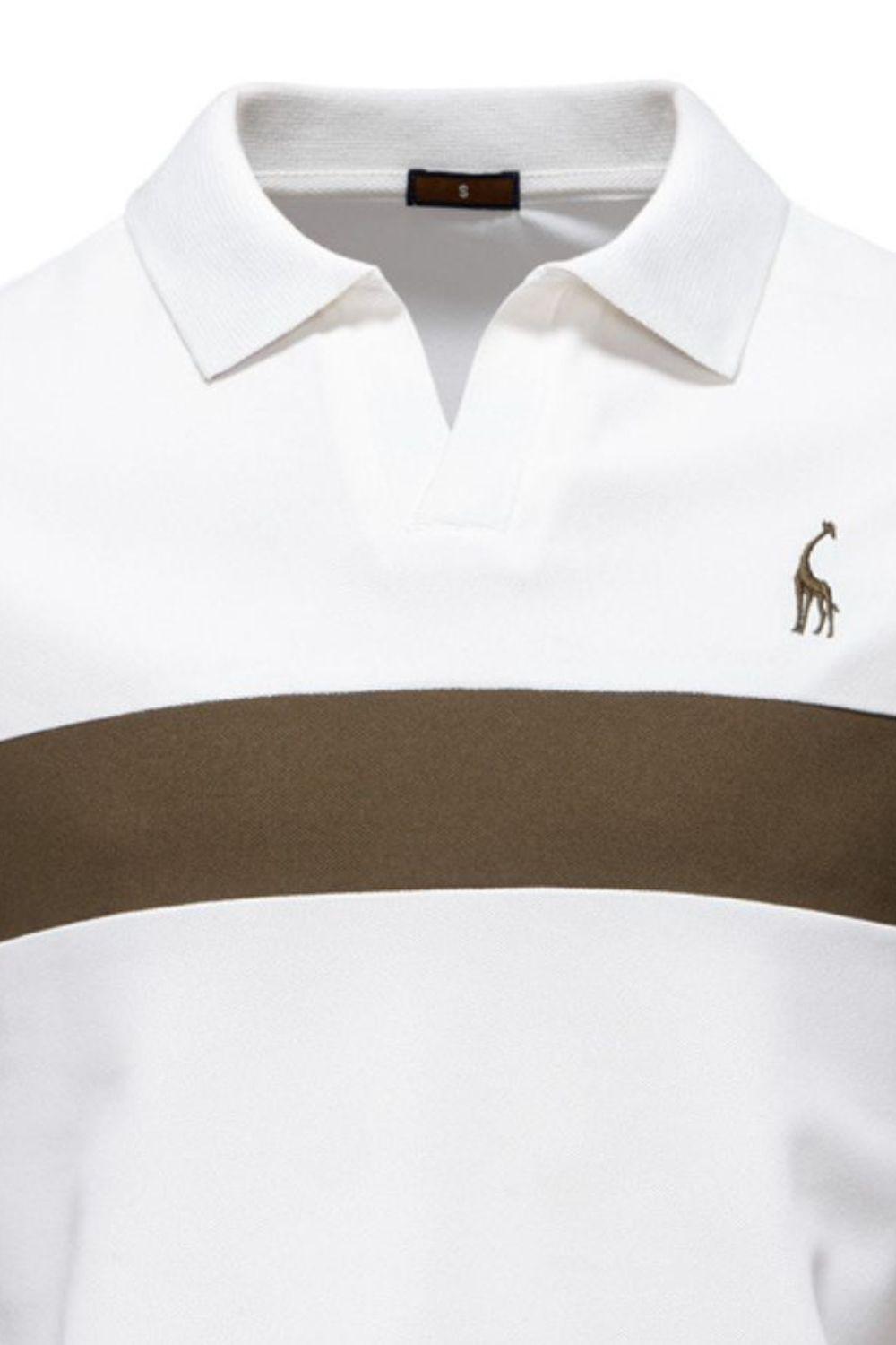 Men's Giraffe Embroidered Collared Neck Contrast Polo - Clothes For Her Online Store