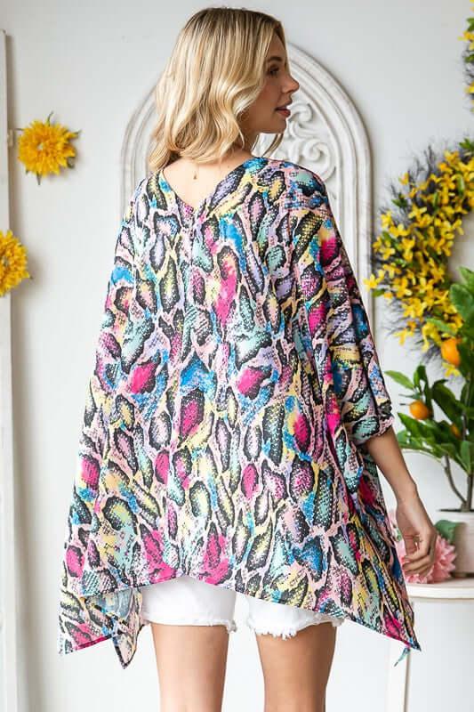 Heimish Full Size Multi Color Snake Open Cardigan Plus Size - Clothes For Her Online Store