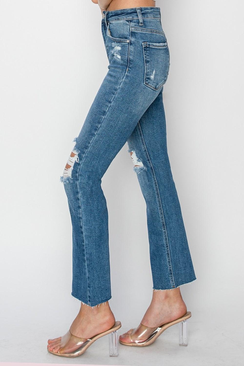 RISEN High Rise Distressed Ankle Jeans - Clothes For Her Online Store