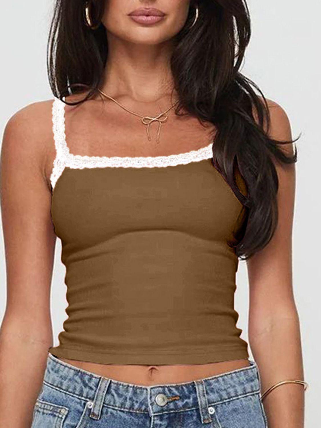 Lace Detail Cropped Cami - Clothes For Her Online Store