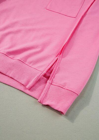 Exposed Seam Side Slit Round Neck Top - Clothes For Her Online Store