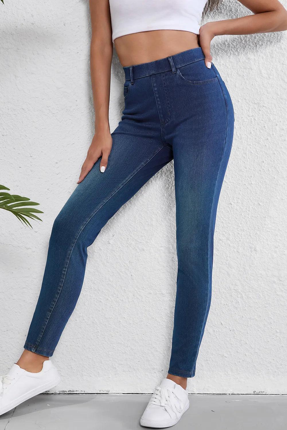 High Waist Skinny Jeans with Pockets - Clothes For Her Online Store