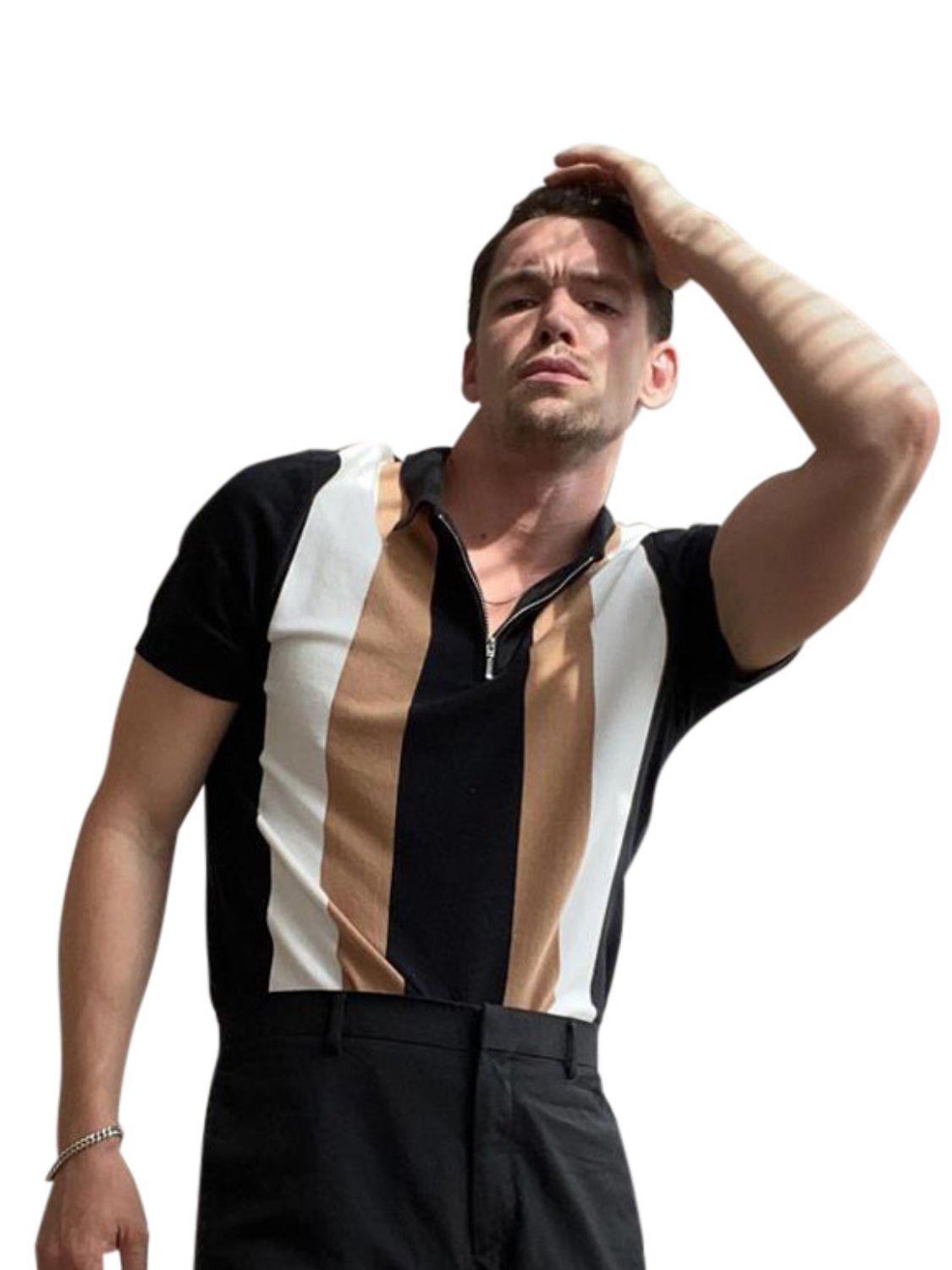 Men's Full Size Color Block Short Sleeve Polo Shirt Plus Size - Clothes For Her Online Store