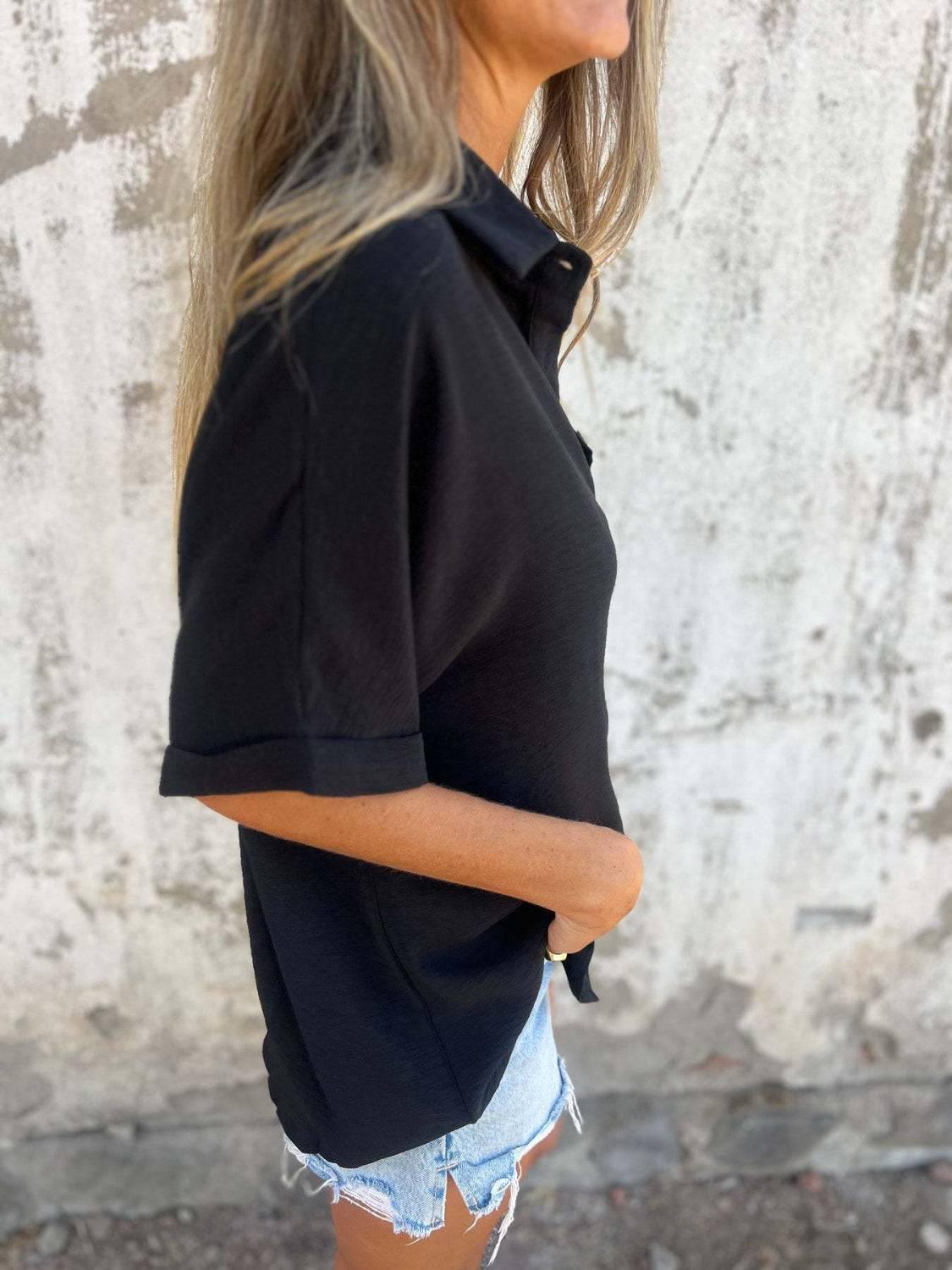 Full Size Button Down Short Sleeve Shirt Plus Size - Clothes For Her Online Store