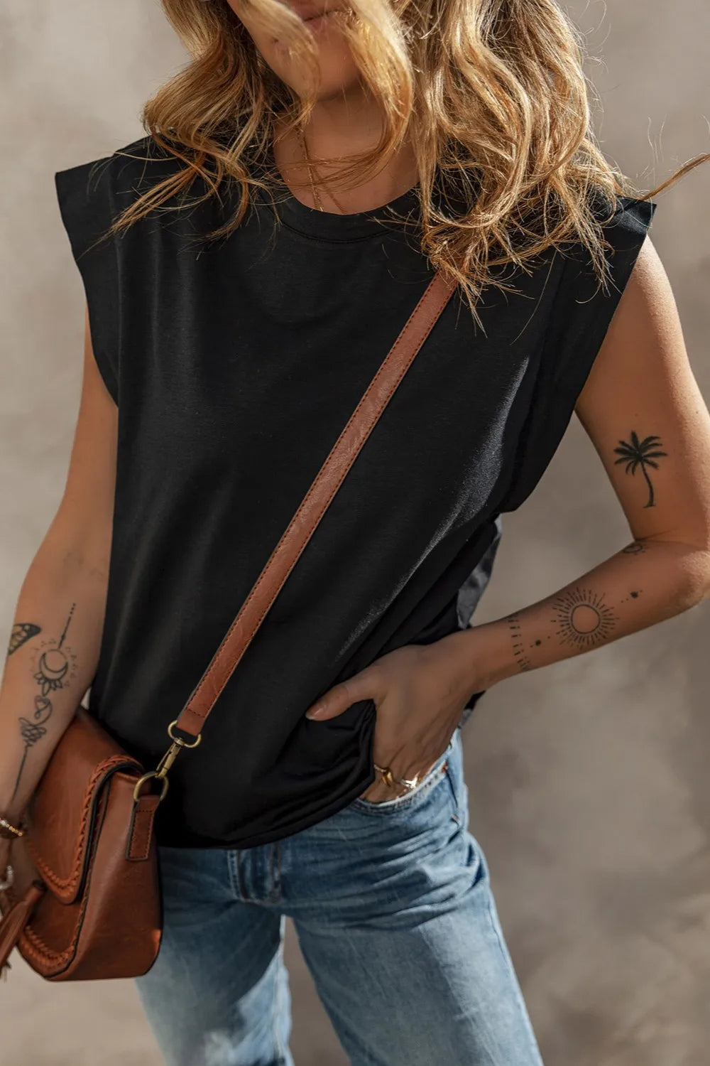 Cuffed Armhole Loose Top