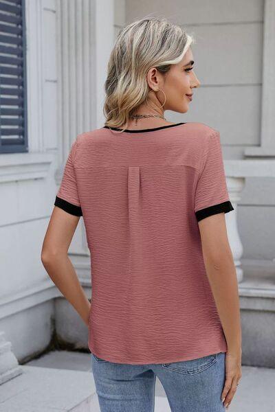 Cutout Round Neck Short Sleeve Top - Clothes For Her Online Store