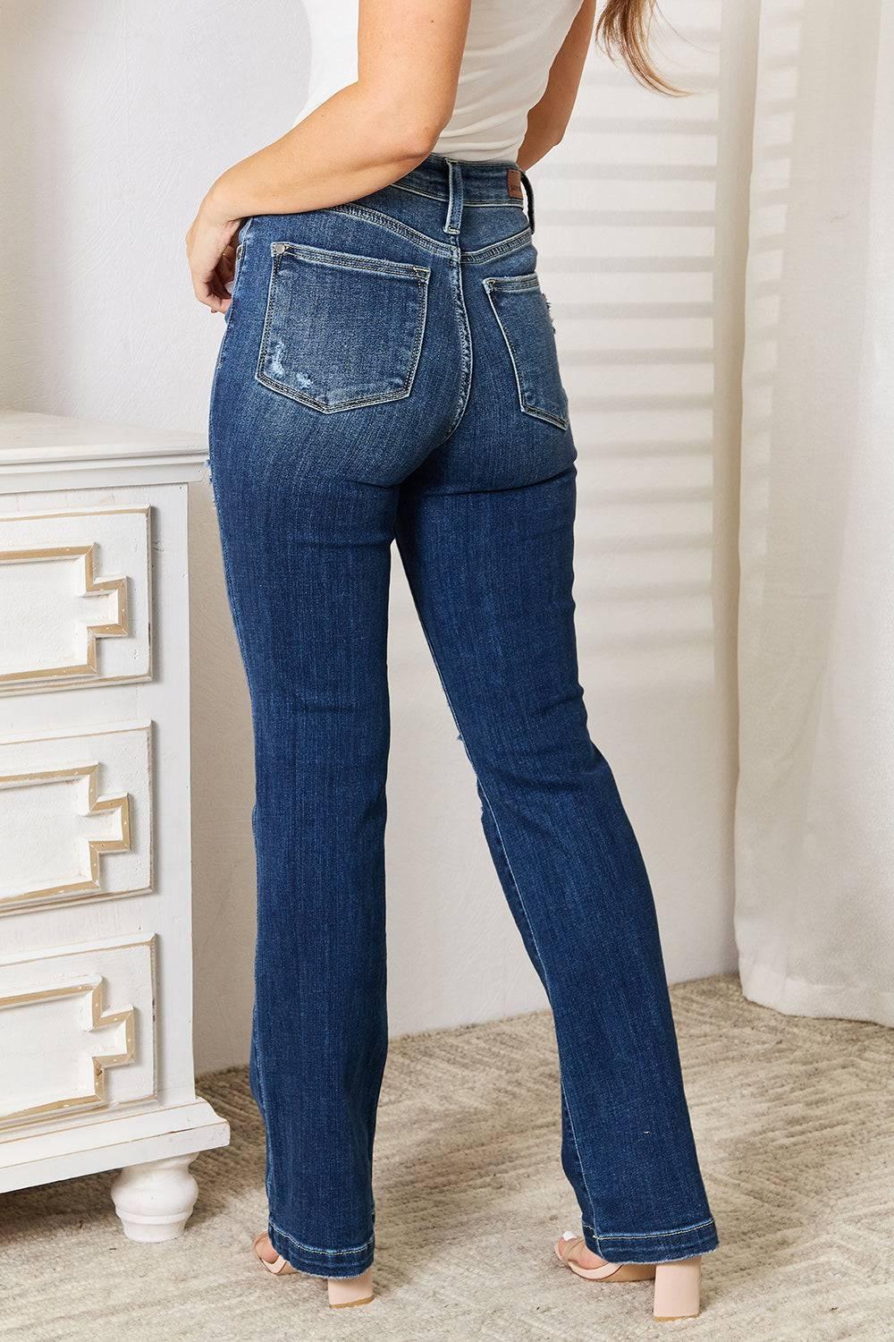 Judy Blue Full Size Mid Rise Hand Sand & Destroy Bootcut Jeans - Clothes For Her Online Store