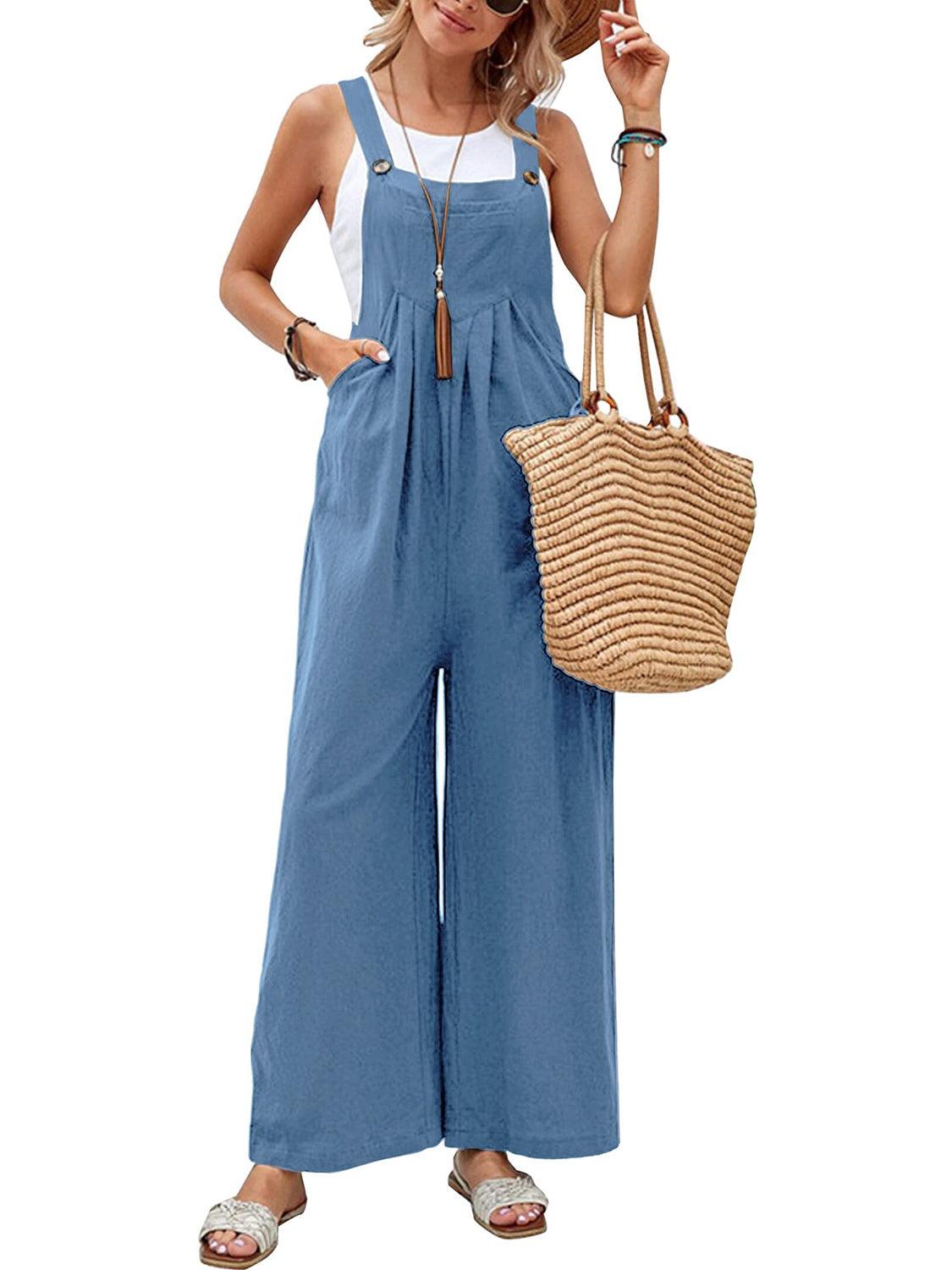 Full Size Square Neck Wide Strap Overalls - Clothes For Her Online Store