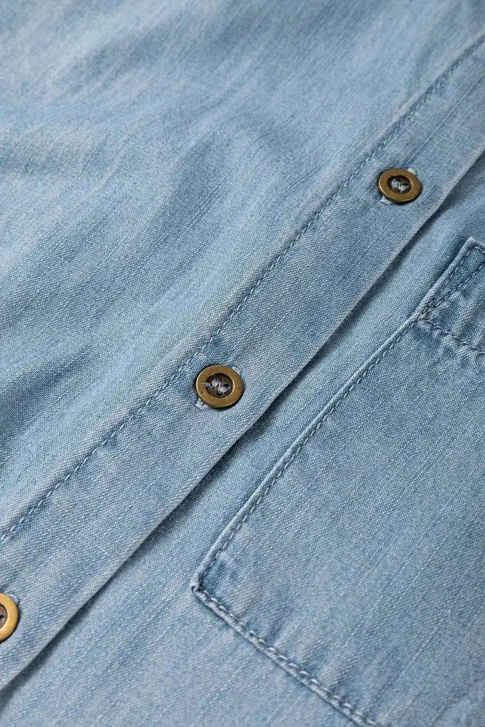Folded Short Sleeve Patched Pocket Denim Shirt - Clothes For Her Online Store