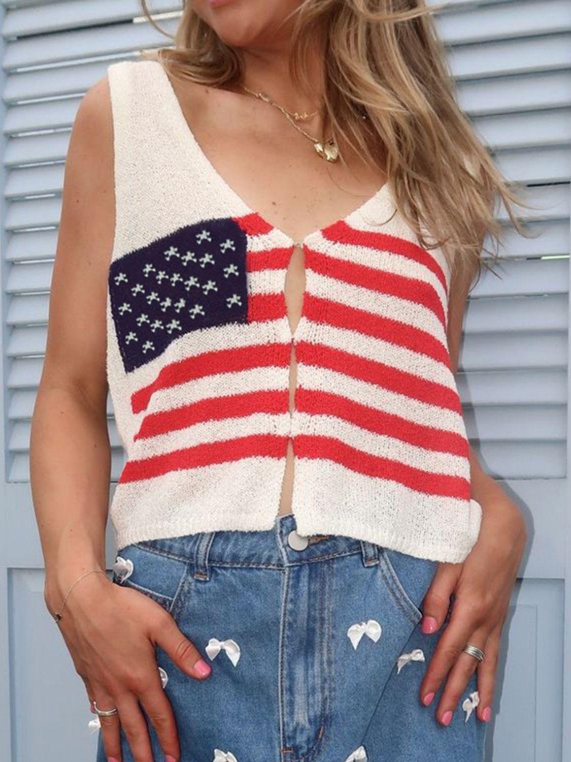 Devine US Flag Button Front V-Neck Sweater Vest - Clothes For Her Online Store