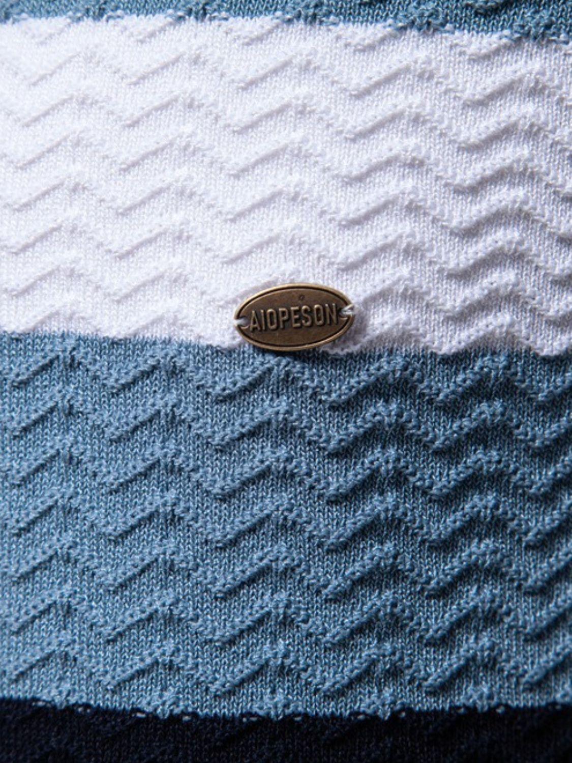 Men's Collared Neck Striped Texture Knit Polo - Clothes For Her Online Store