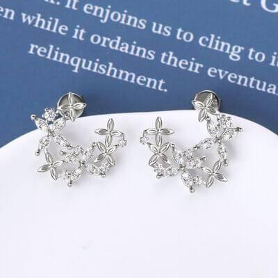 925 Sterling Silver Moissanite Lucky Clover Earrings - Clothes For Her Online Store
