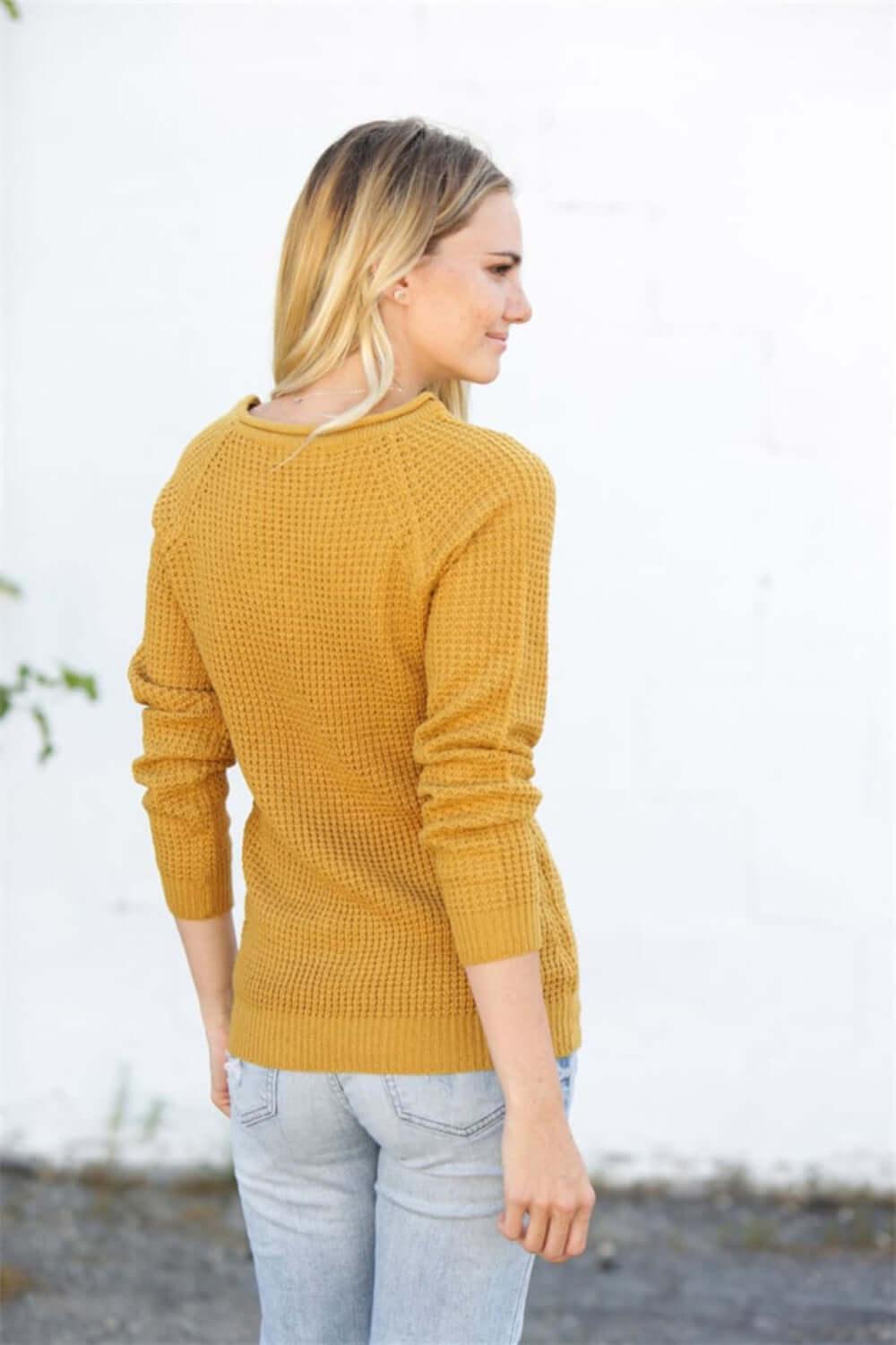 Round Neck Raglan Sleeve Sweater - Clothes For Her Online Store