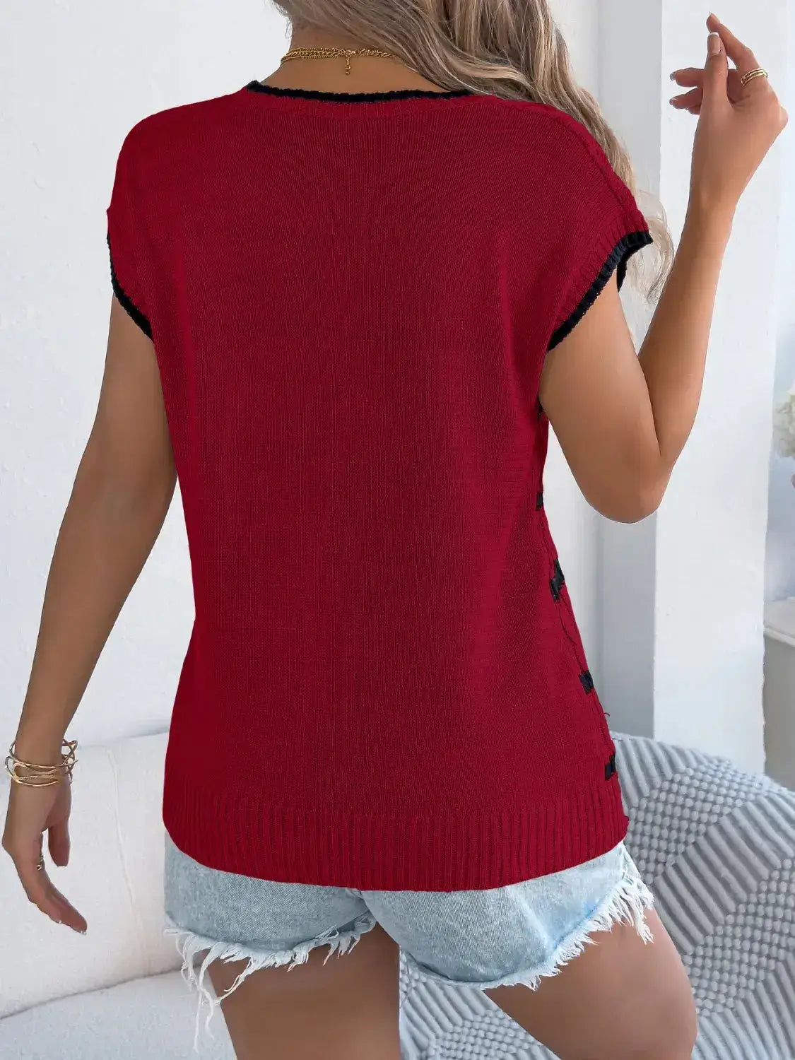 Cable-Knit Striped Round Neck Knit Top - Clothes For Her Online Store