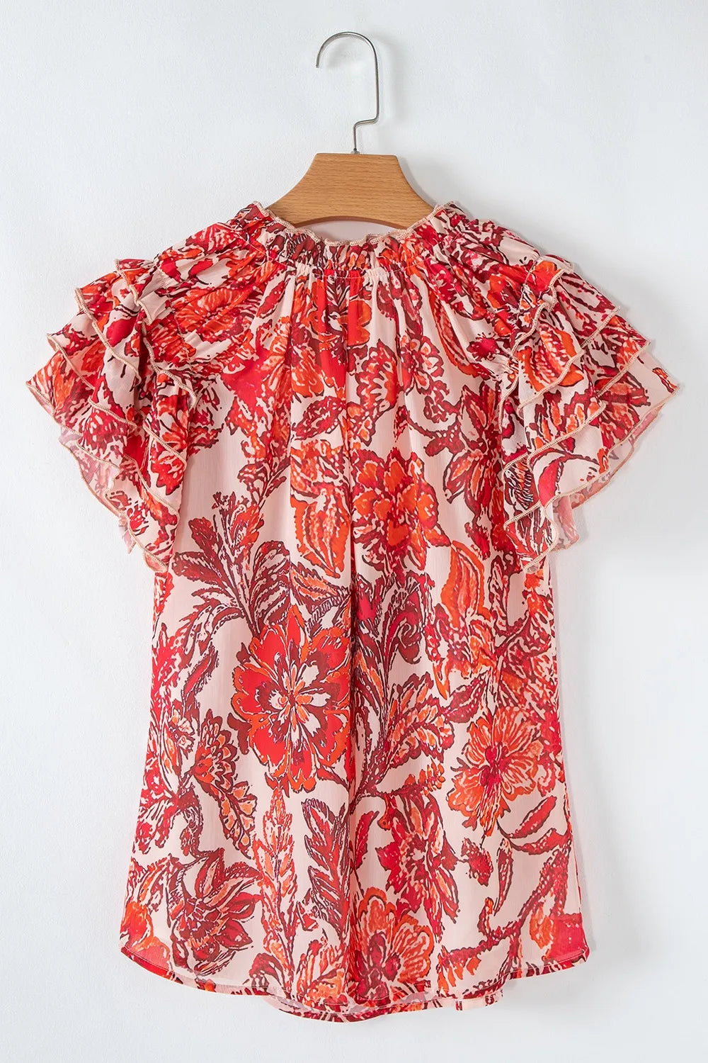 Vintage Floral Ruffle Sleeve V Neck Blouse