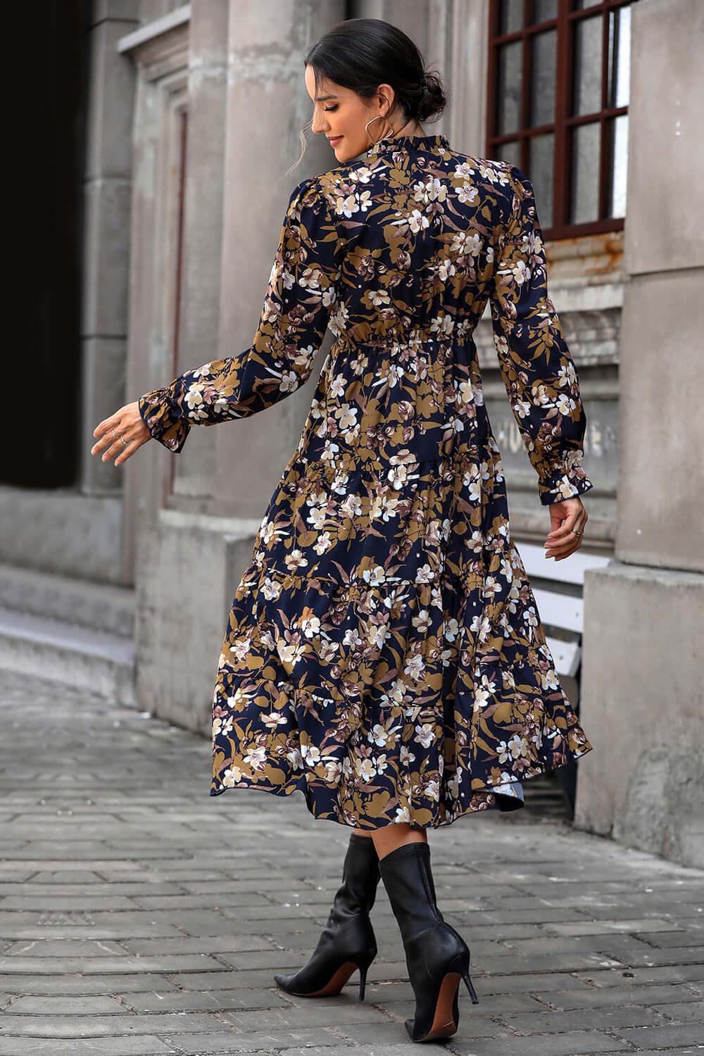 Perfee Floral Flounce Sleeve Tiered Dress - Clothes For Her Online Store
