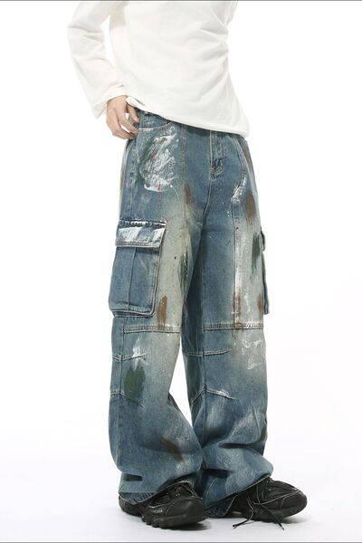 Waste Soil Style Jeans with Cargo Pockets - Clothes For Her Online Store