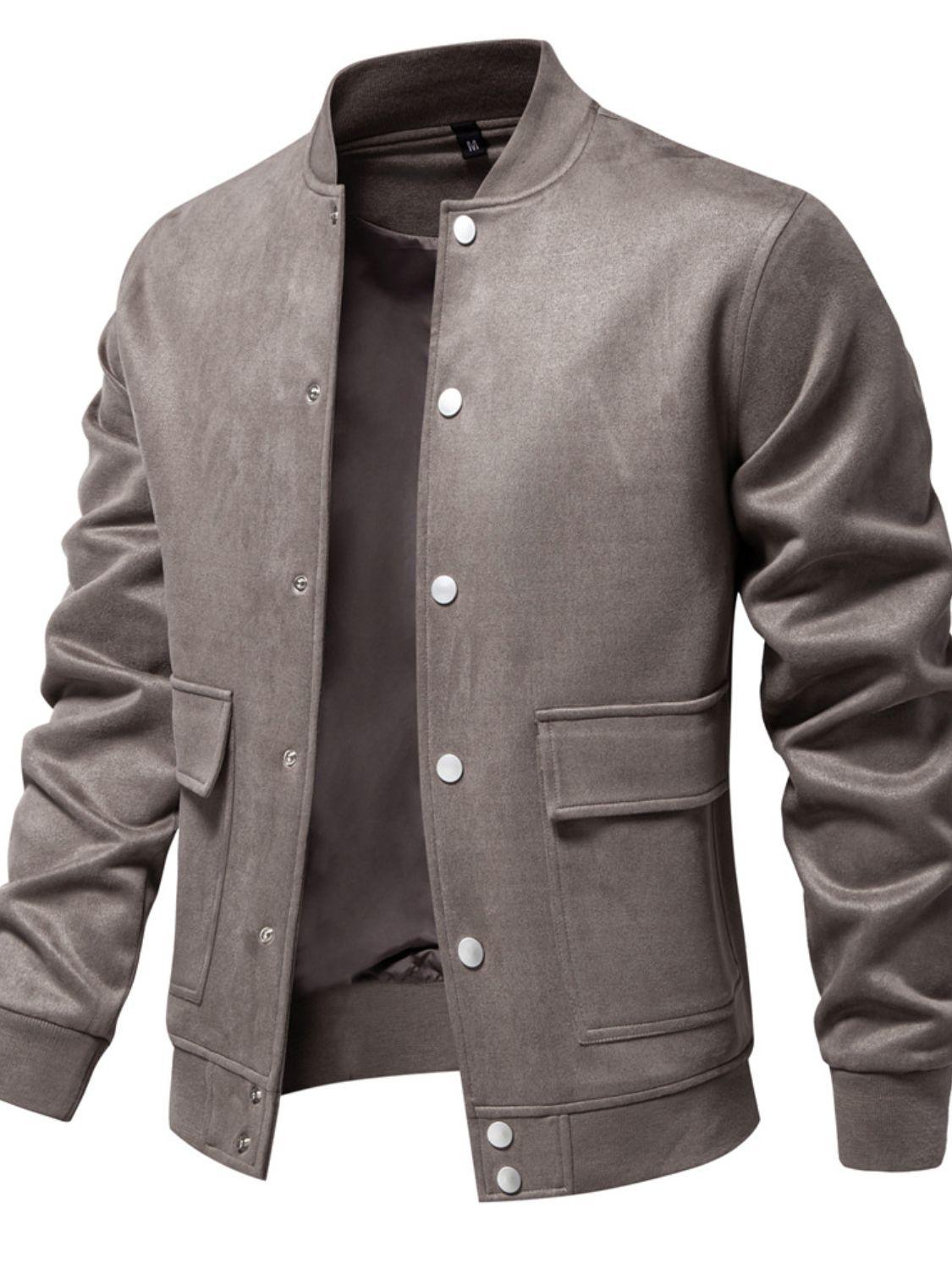 Men's Baseball Collar Snap Down Jacket - Clothes For Her Online Store