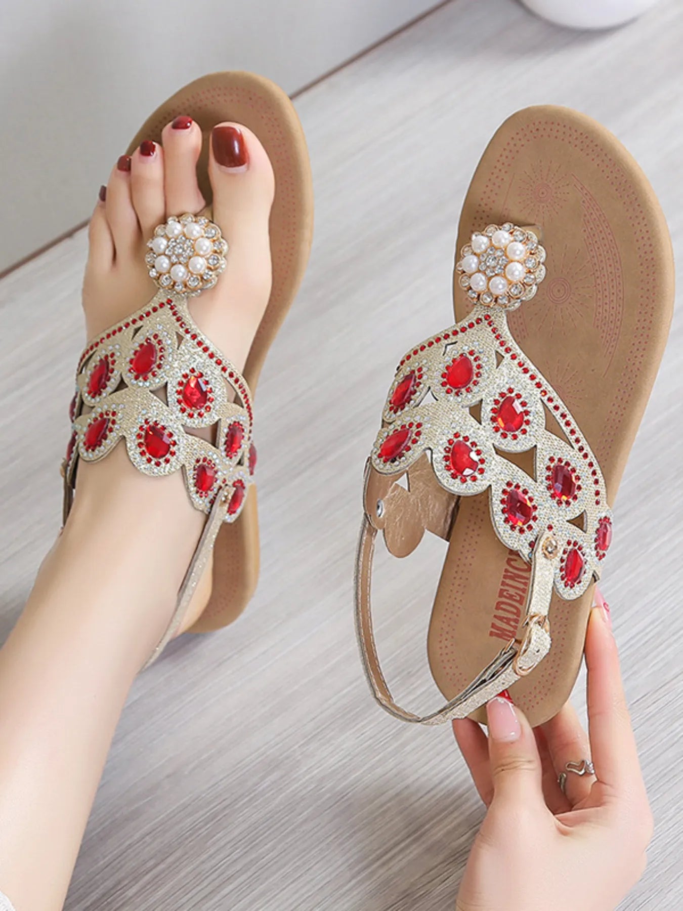 Rhinestone Embellished Flat Sandals