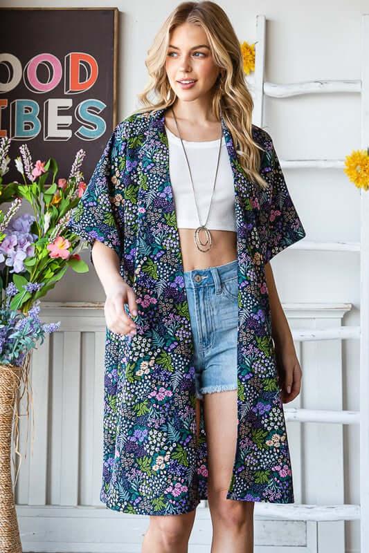 Heimish Full Size Half Sleeve Floral Open Cardigan Plus Size - Clothes For Her Online Store