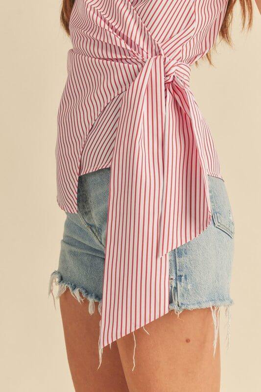 Aemi + Co Side Knotted Surplice Striped Cami - Clothes For Her Online Store