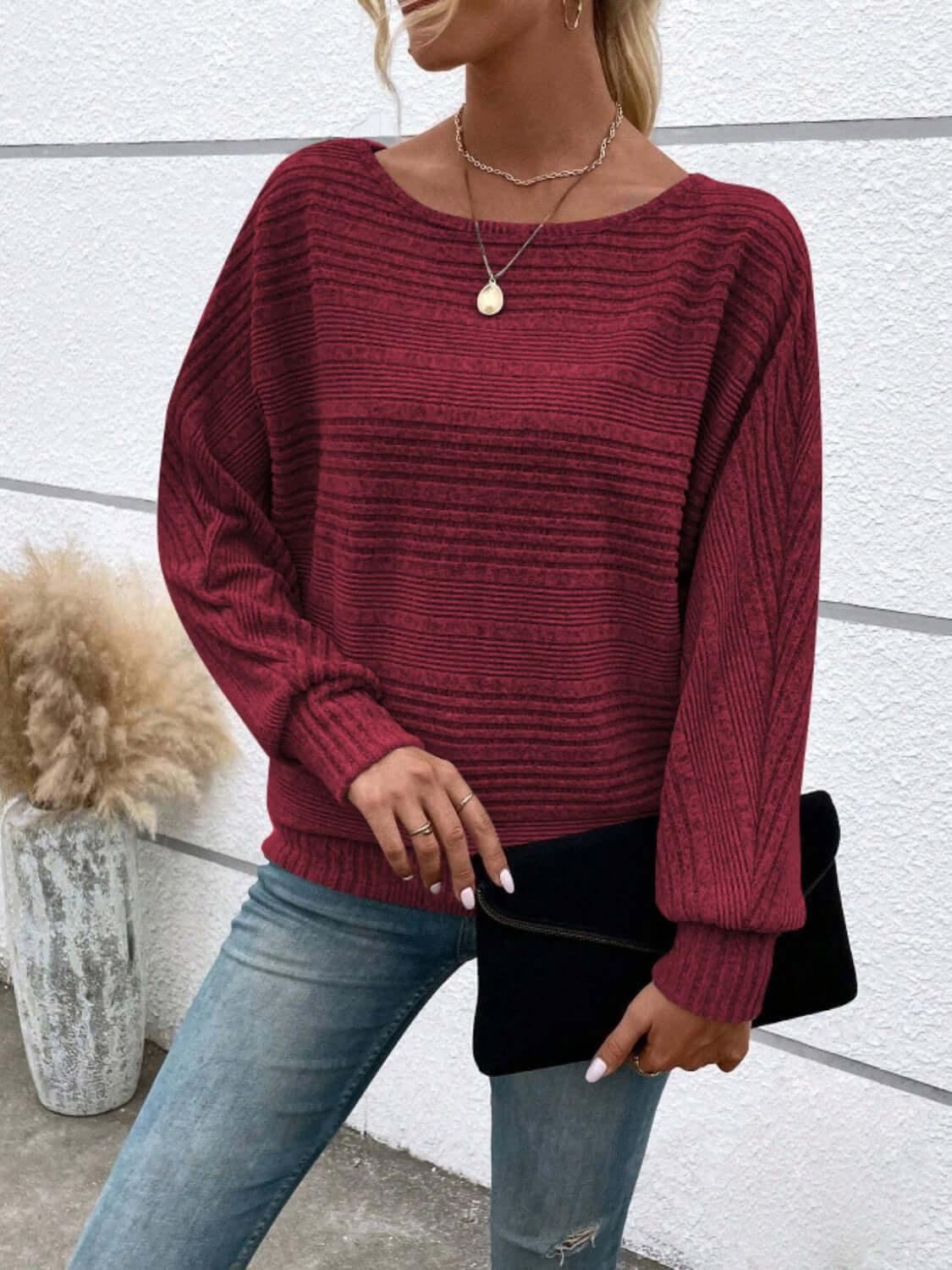 Full Size Round Neck Long Sleeve Top - Clothes For Her Online Store