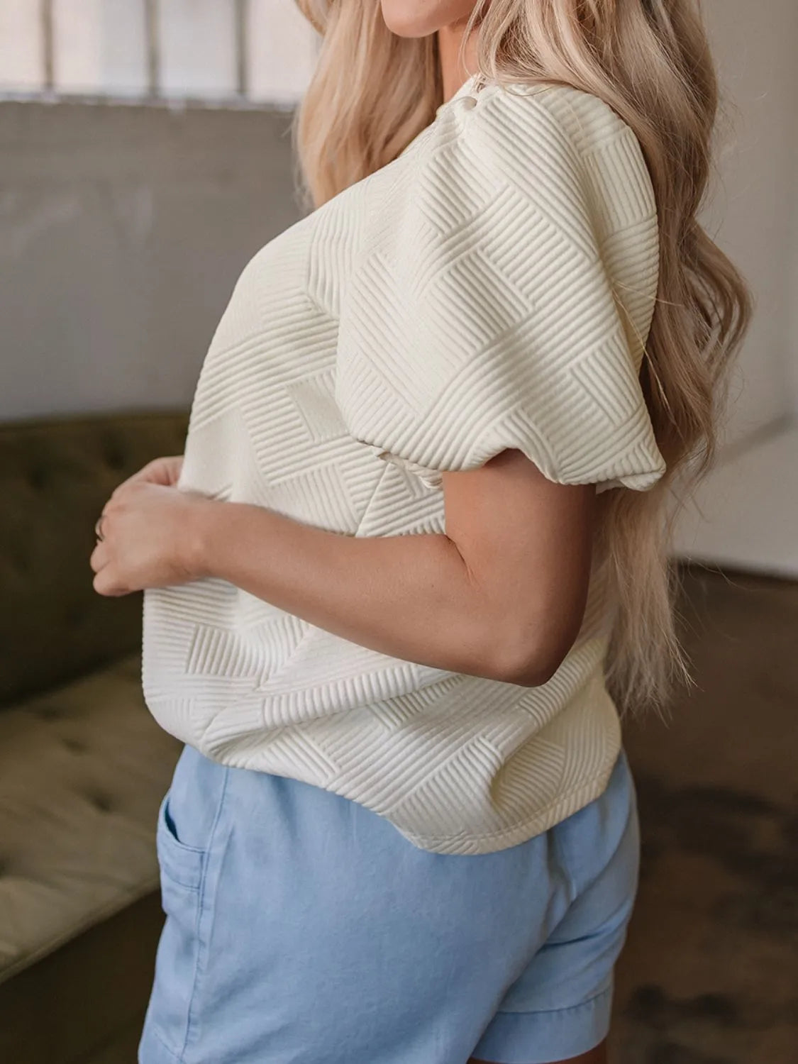 Textured Puff Sleeve T-Shirt