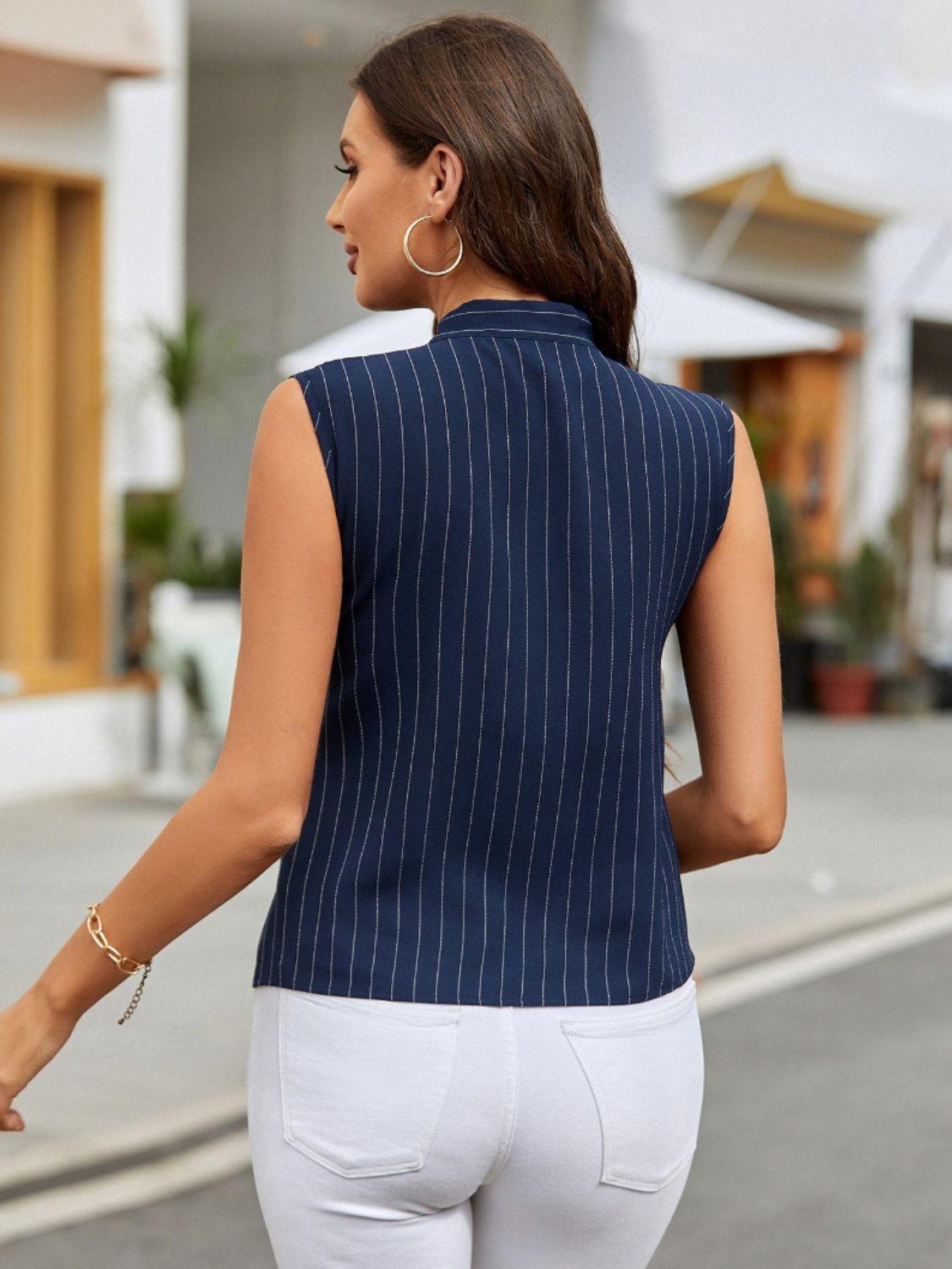 Striped Tie Neck Tank - Clothes For Her Online Store