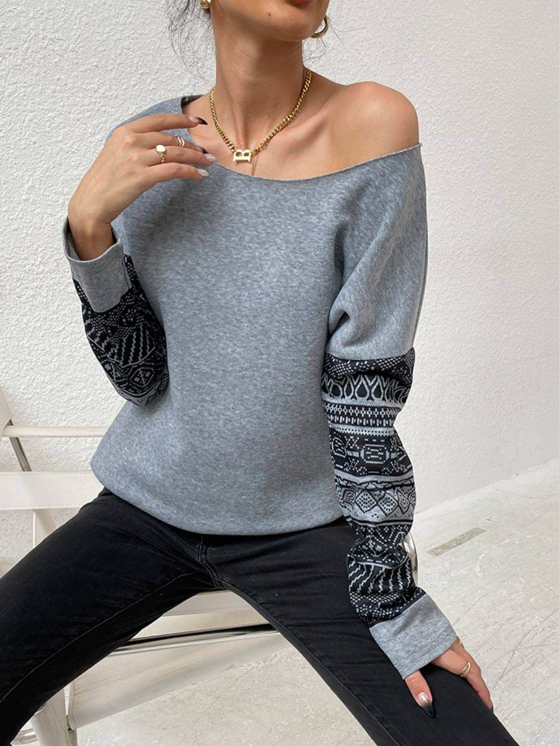 Shiny Printed Drop Shoulder Tunic Top - Clothes For Her Online Store