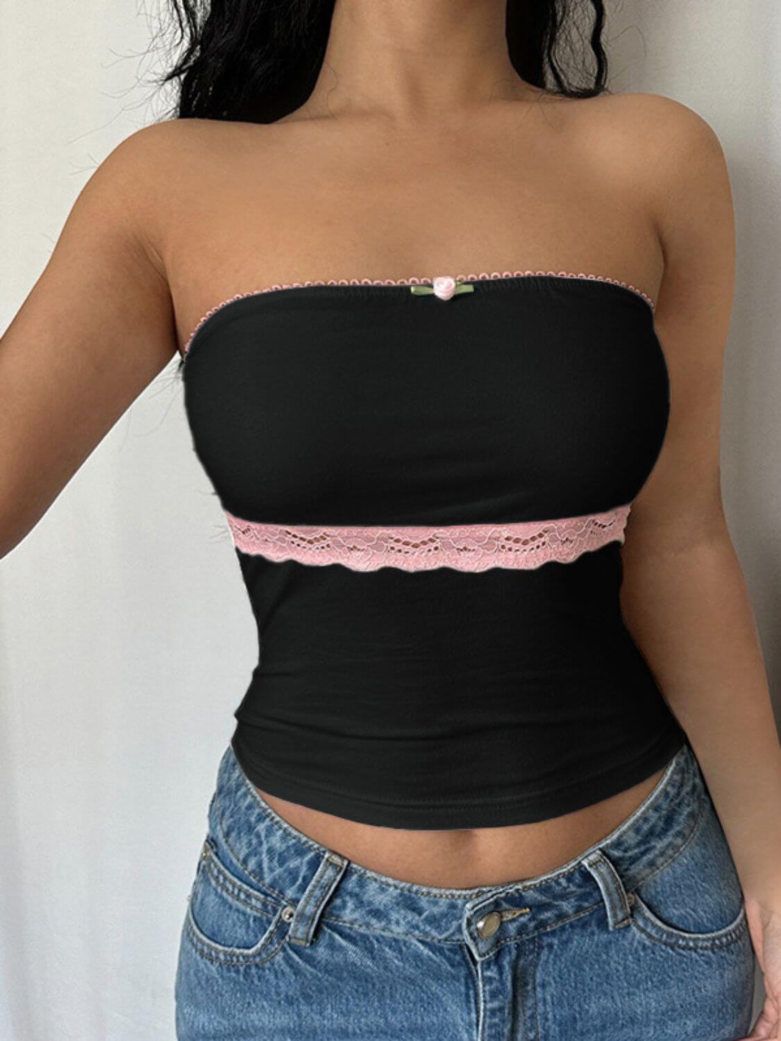 Devine Lace Detail Tube Top - Clothes For Her Online Store