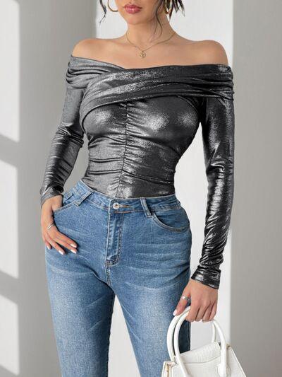 Perfee Ruched Off-Shoulder Long Sleeve Bodysuit - Clothes For Her Online Store