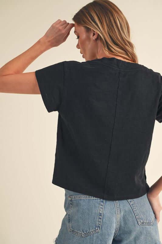 Aemi + Co Side Slit V-Neck Short Sleeve Cropped T-Shirt - Clothes For Her Online Store