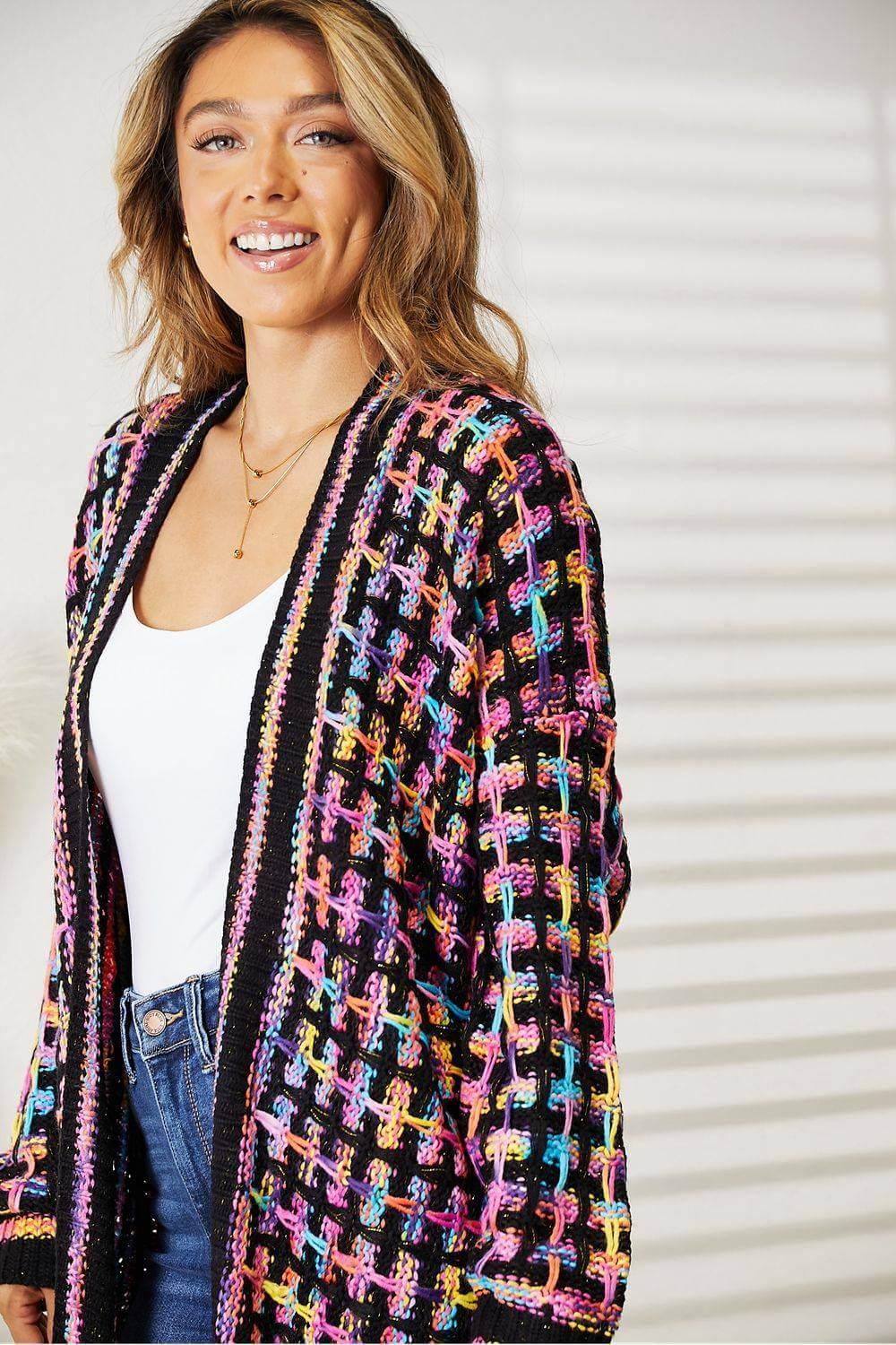 Angel Wings Full Size Multicolored Open Front Fringe Hem Cardigan - Clothes For Her Online Store