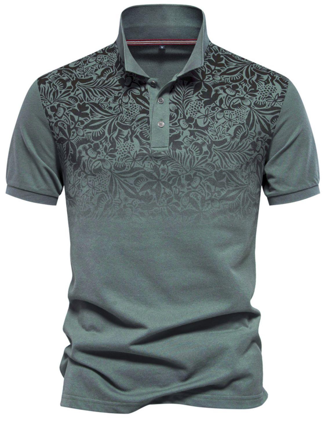 Men's Printed Collared Neck Short Sleeve Polo - Clothes For Her Online Store