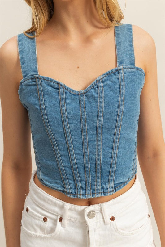 HYFVE Washed Sweetheart Neck Wide Strap Denim Tank - Clothes For Her Online Store
