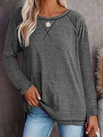 Round Neck Long Sleeve T-Shirt - Clothes For Her Online Store