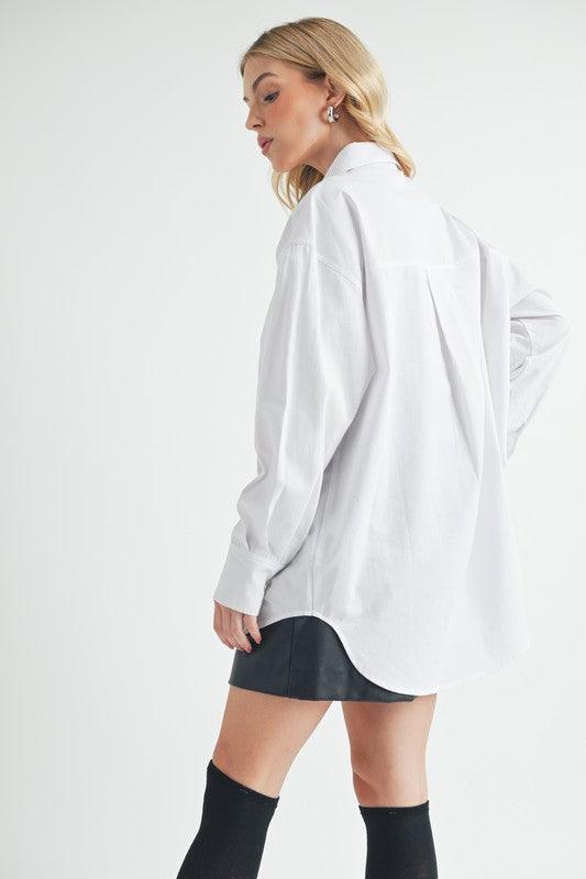 Aemi + Co High-Low Collared Neck Drop Shoulder Shirt - Clothes For Her Online Store