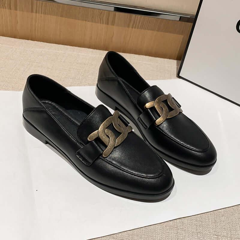 Cowhide Leather Flats Loafers - Clothes For Her Online Store
