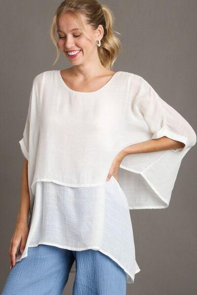 Umgee Full Size Cuffed Half Sleeve Layered Top Plus Size - Clothes For Her Online Store