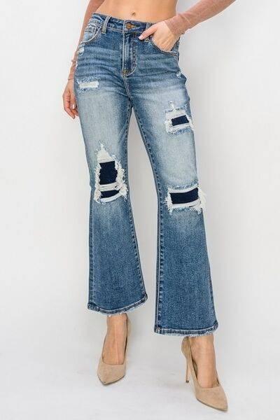 Risen Full Size High Rise Distressed Ankle Flare Jeans - Clothes For Her Online Store