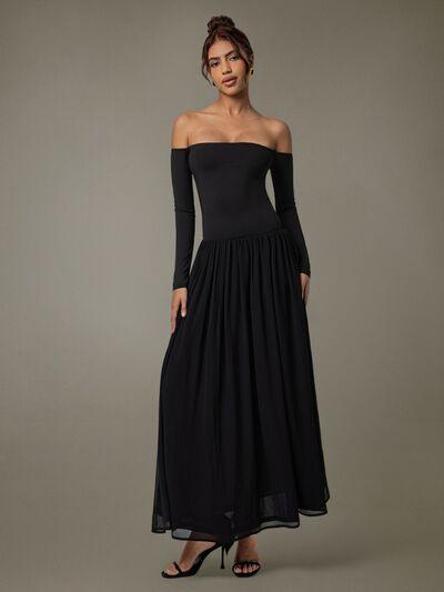 Off Shoulder Long Sleeve Maxi Dress - Clothes For Her Online Store