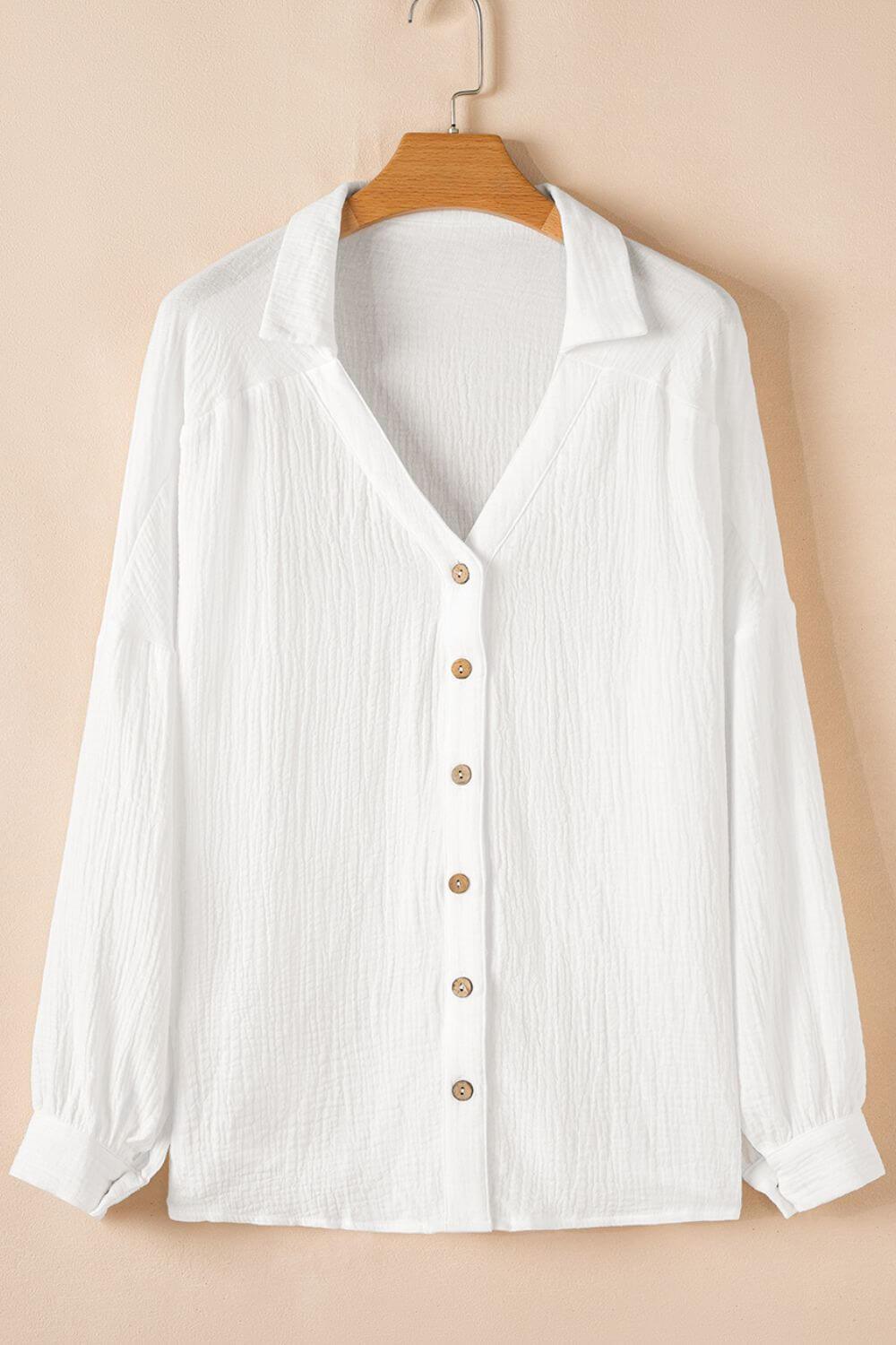 Button Down Collared Neck Long Sleeve Shirt - Clothes For Her Online Store