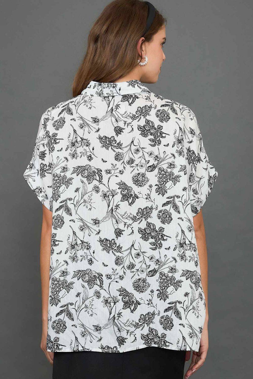 Umgee Full Size Two Tone Floral Print Top Plus Size - Clothes For Her Online Store