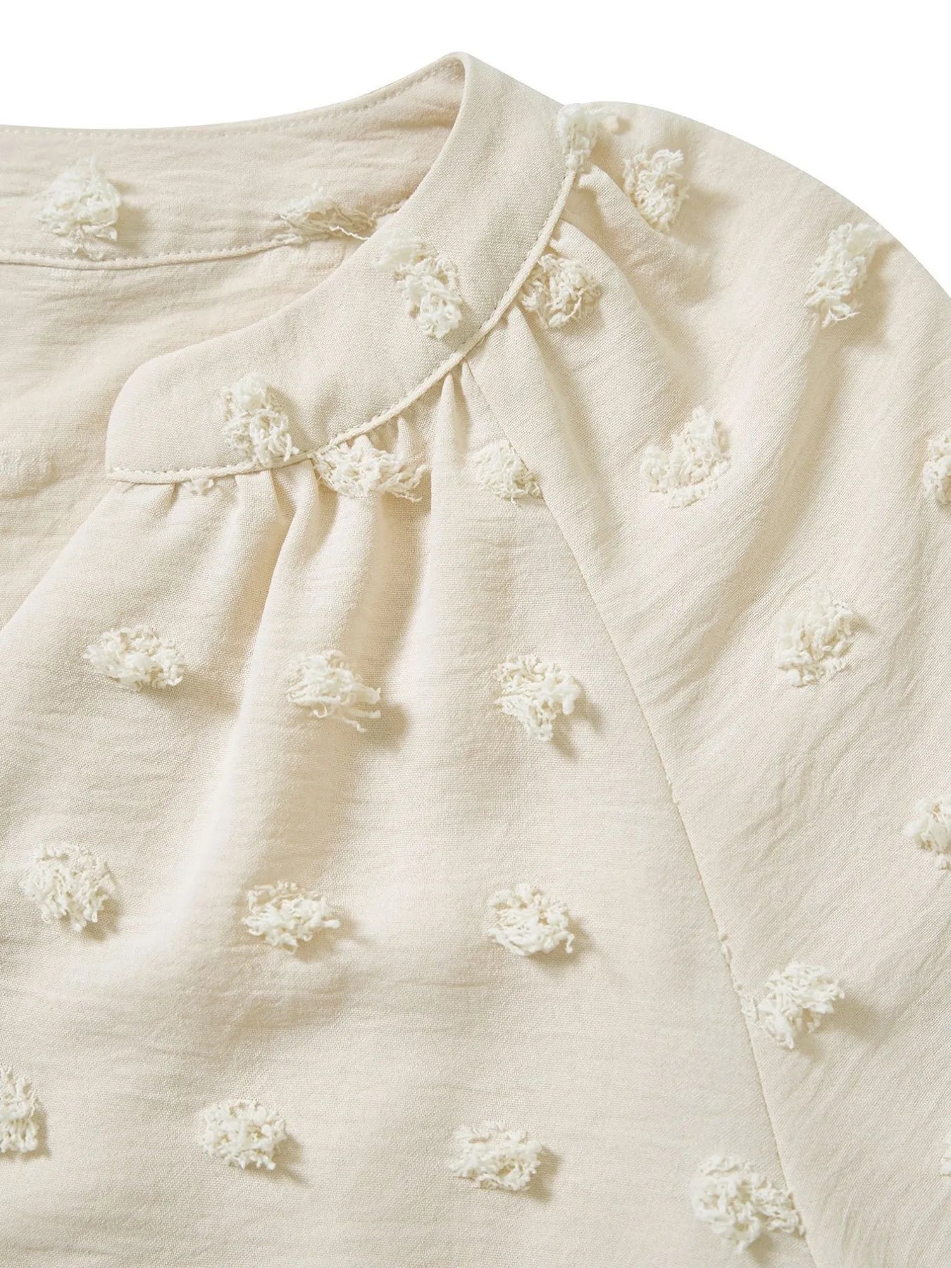 Swiss Dot Notched Half Se Blouse