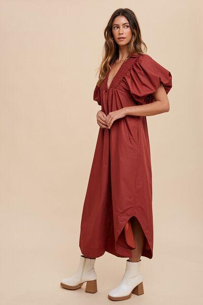 Annie Wear Smocked Puff Sleeve Midi Dress - Clothes For Her Online Store