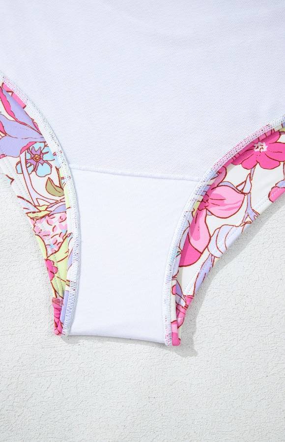 Floral Ruffle Trim Tummy Control One Piece Swimsuit - Clothes For Her Online Store