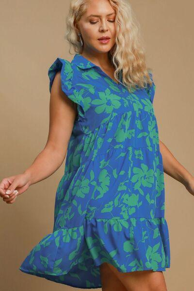 Umgee Full Size Floral Print Ruffle Cap Sleeve Tiered Dress Plus Size - Clothes For Her Online Store