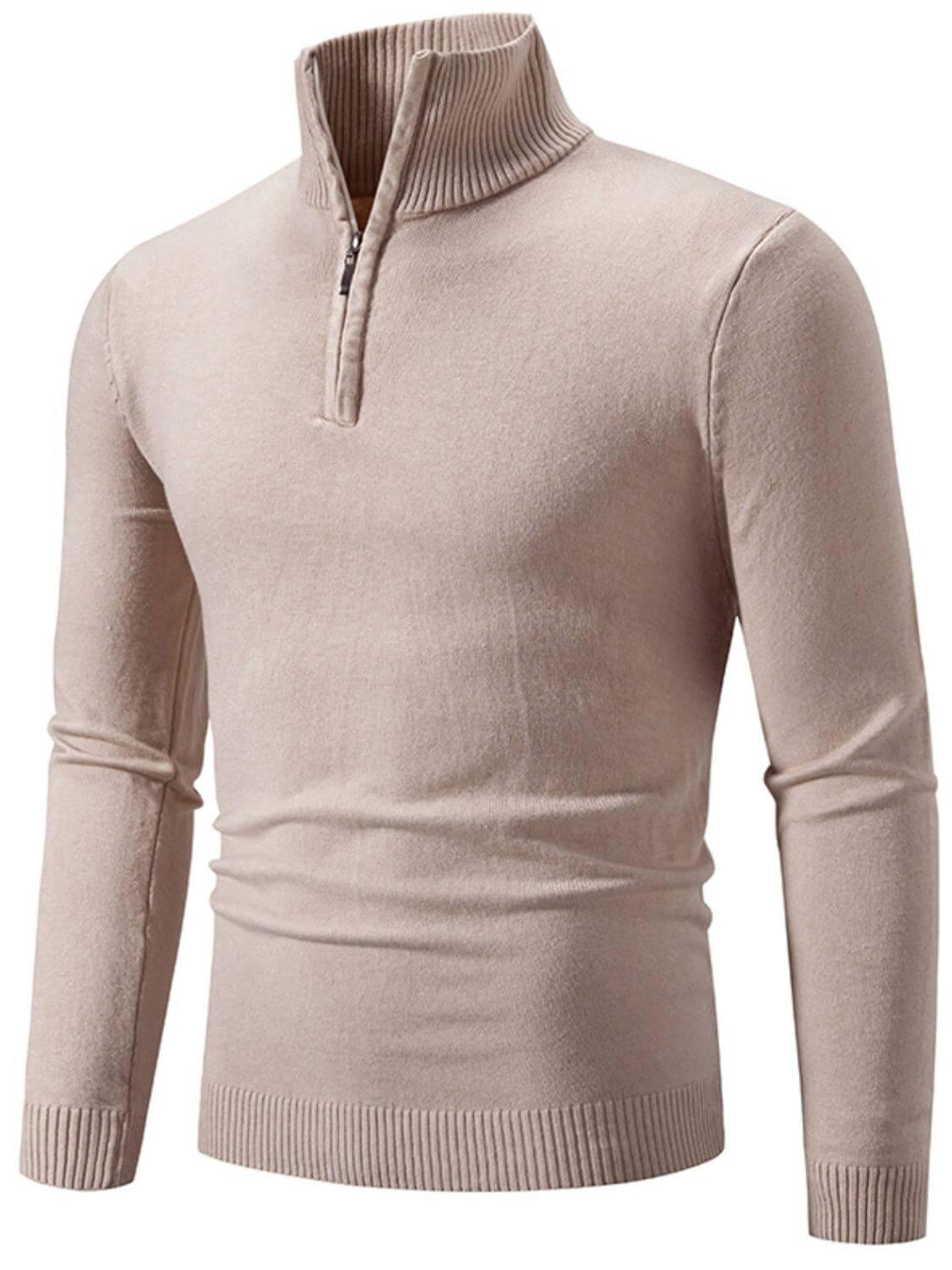 Men's Plus Size Quarter Zip Long Sleeve Knit Top - Clothes For Her Online Store