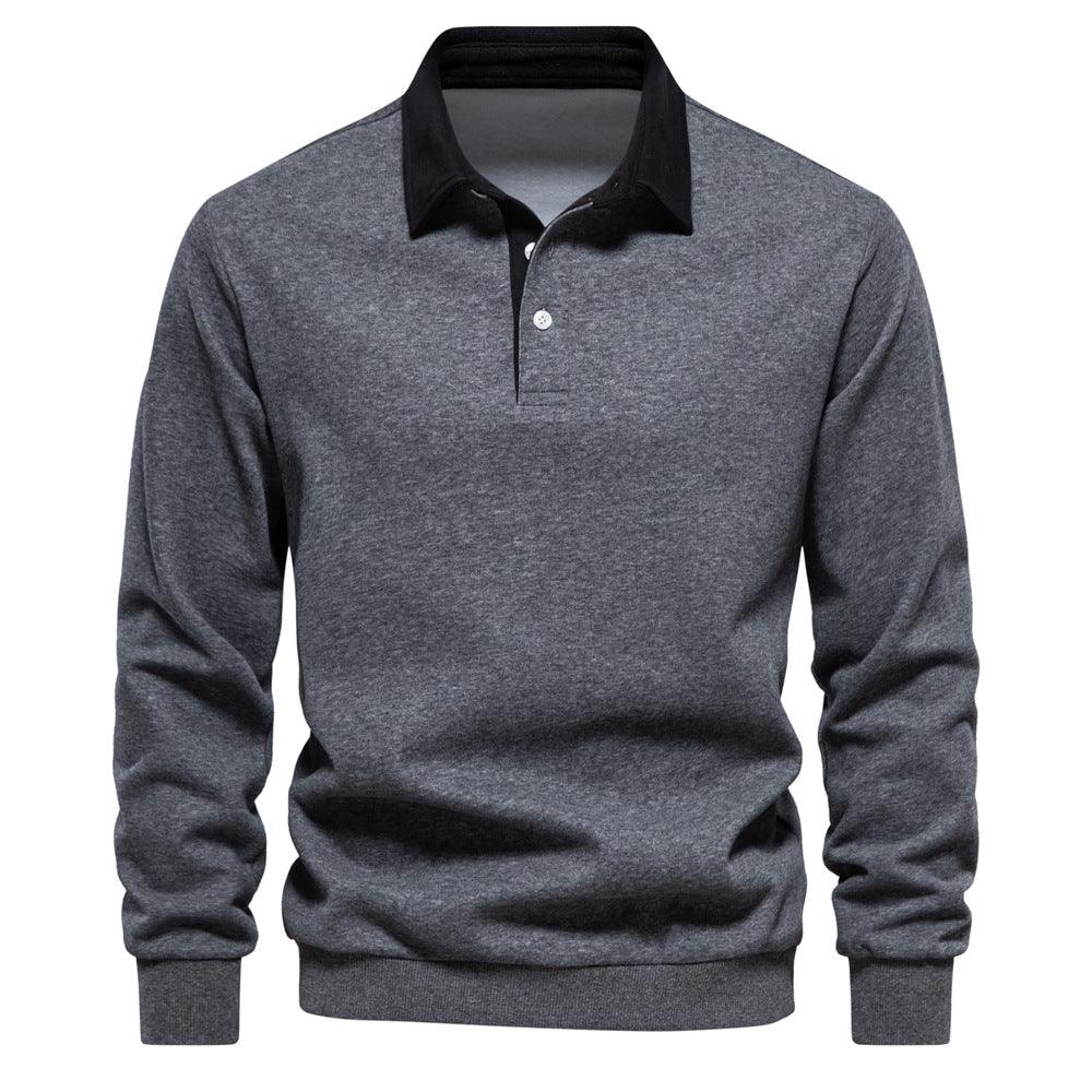 Men's Quarter Button Collared Neck Long Sleeve Polo - Clothes For Her Online Store