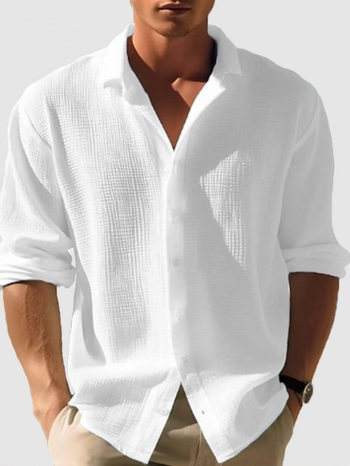Men's Full Size Collared Neck Button Down Long Sleeve Shirt Plus Size - Clothes For Her Online Store
